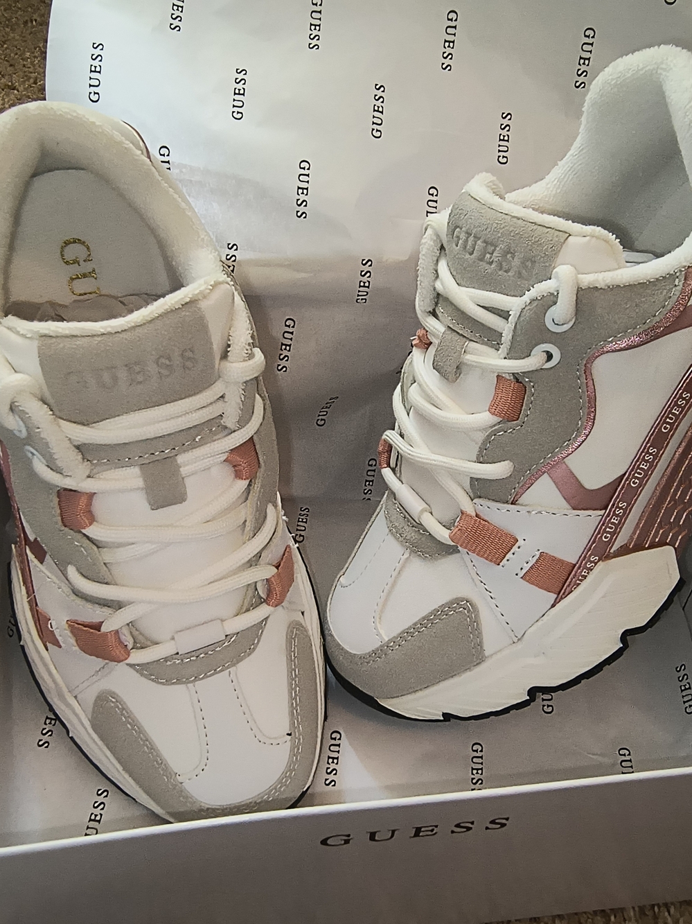 GUESS Chunky White Sneakers with Pink Accents
